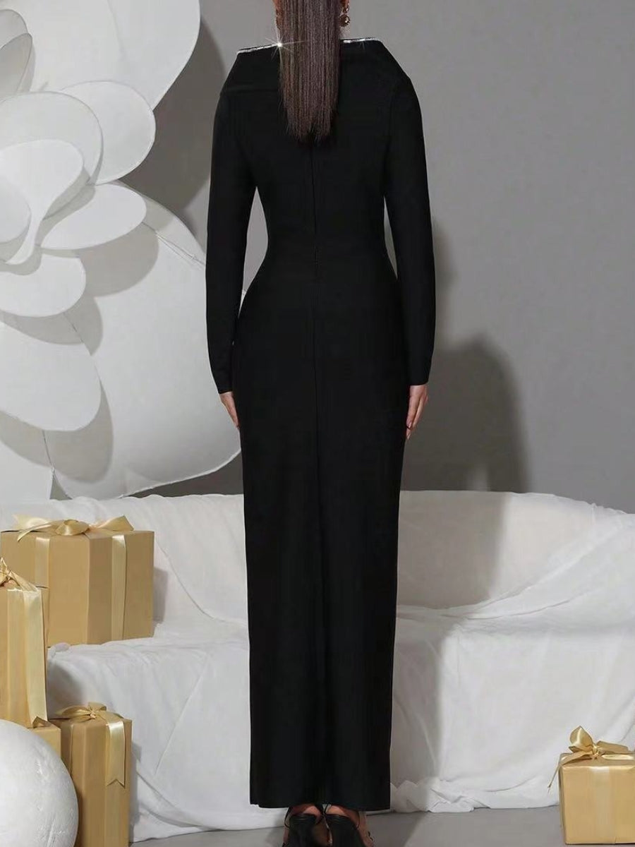 Sheath/Column Jewel Neck Long Sleeves Evening Dresses Ankle-Length Party Dresses With Split Side