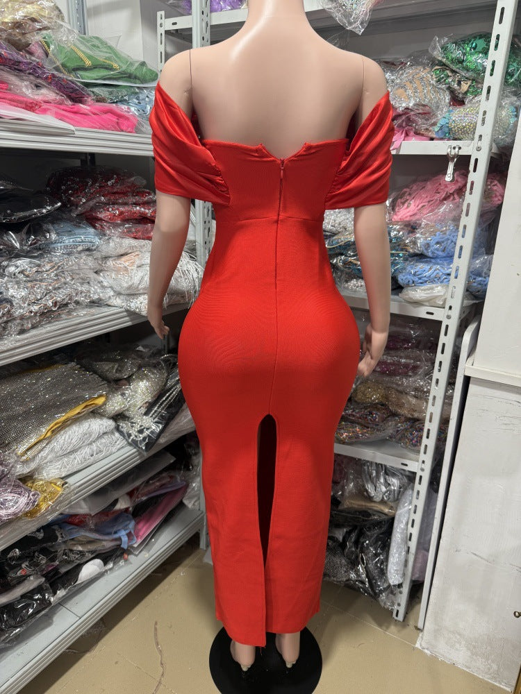 Sheath/Column Off-the-Shoulder Evening Dresses Strapless Party Dresses Floor-Length with Rhinestone