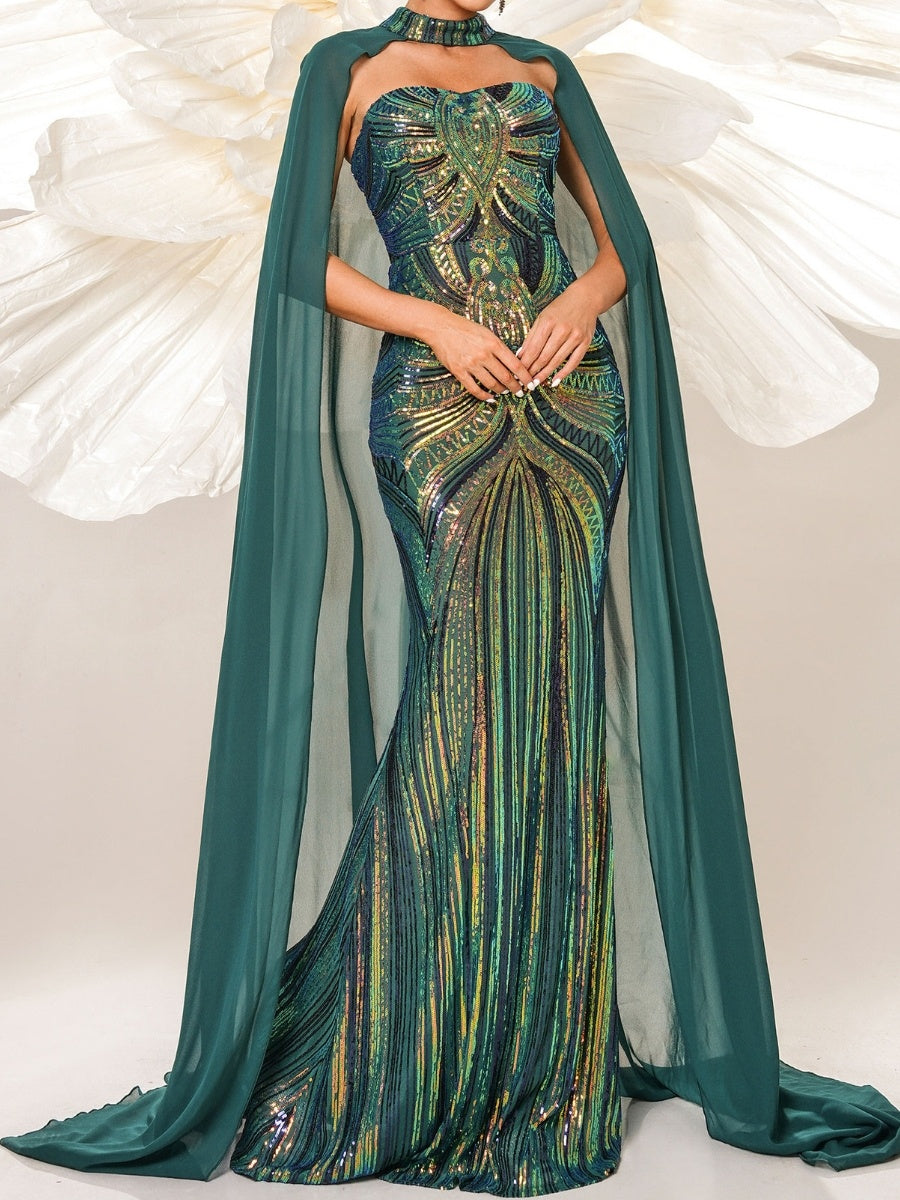 Trumpet/Mermaid Strapless Sequins Sleeveless Floor-Length Evening Dresses With Wrap
