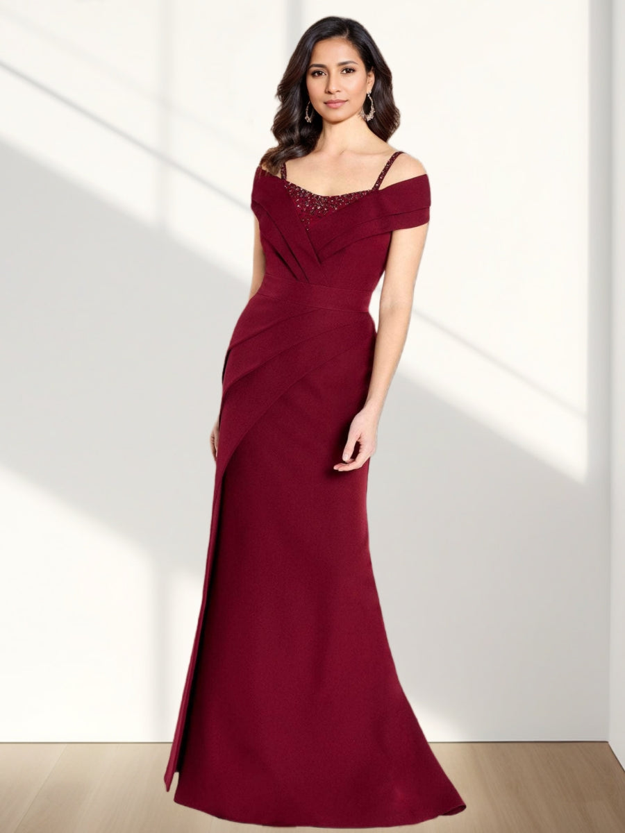 Trumpet/Mermaid Off-the-Shoulder Evening Dresses Floor-Length Party Dresses Pleated