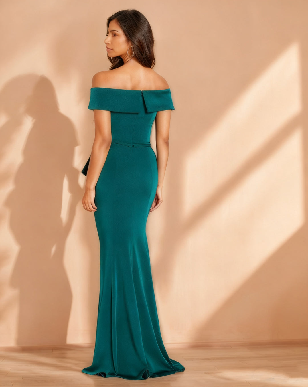 Sheath/Column Off-the-Shoulder Evening Dresses Draped Party Dresses Floor-Length with Split Side