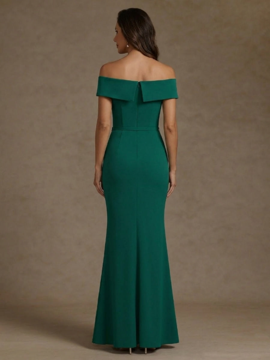 Sheath/Column Off-the-Shoulder Stretch Satin Mother of the Bride Dresses Party Dresses Floor-Length with Split Side