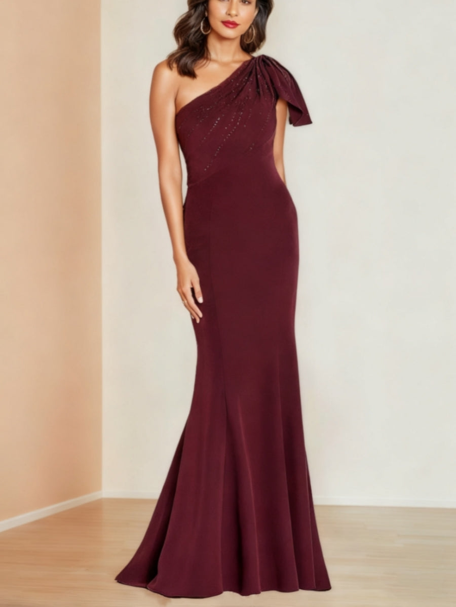 Trumpet/Mermaid One-Shoulder Floor-Length Evening Dresses Ruched Party Dresses