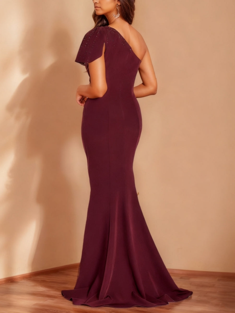 Trumpet/Mermaid One-Shoulder Floor-Length Evening Dresses Ruched Party Dresses