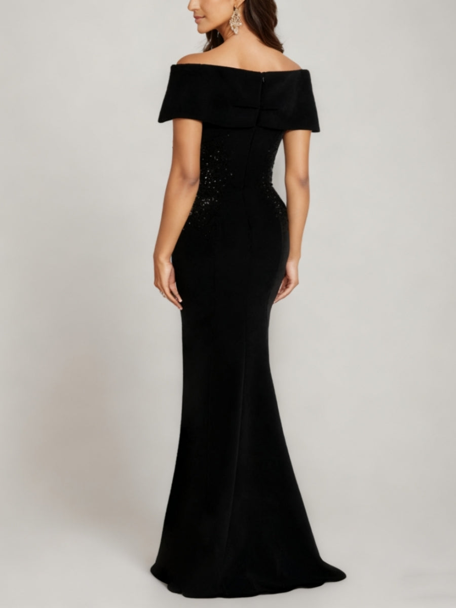 Trumpet/Mermaid Off-the-Shoulder Evening Dresses Floor-Length Party Dresses Beading