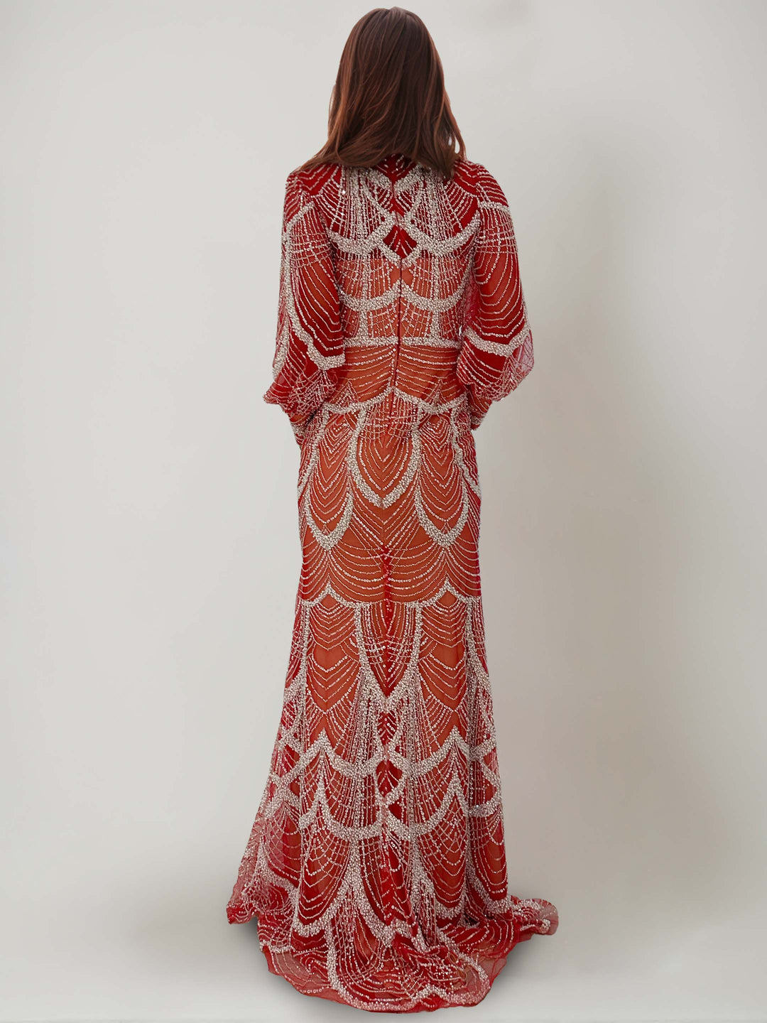 Sheath/Column Jewel Neck Sequins Evening Dresses Long Sleeves Sweep Train Party Dresses With Beading