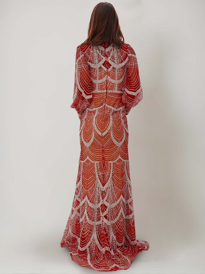 Sheath/Column Jewel Neck Sequins Evening Dresses Long Sleeves Sweep Train Party Dresses With Beading