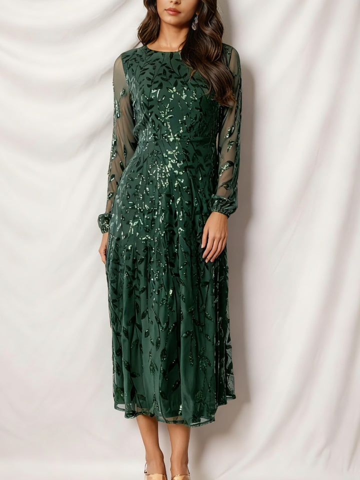 A-Line/Princess Scoop Long Sleeves Cocktail Dresses Sequins Tea-Length