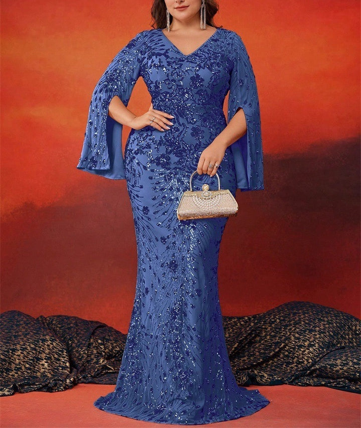 Sheath/Column Sequins Scoop Plus Size Mother of the Bride Dresses Long Sleeves Floor-Length Party Dresses