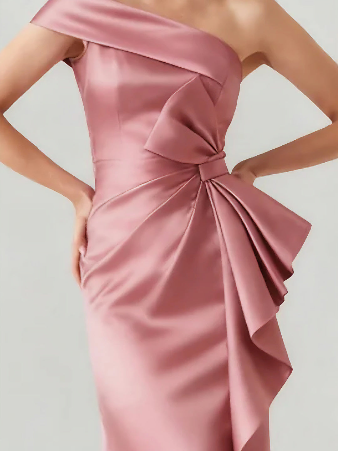 Trumpet/Mermaid One-Shoulder Ruched Evening Dresses with Bowknot Floor-Length Satin Party Dresses