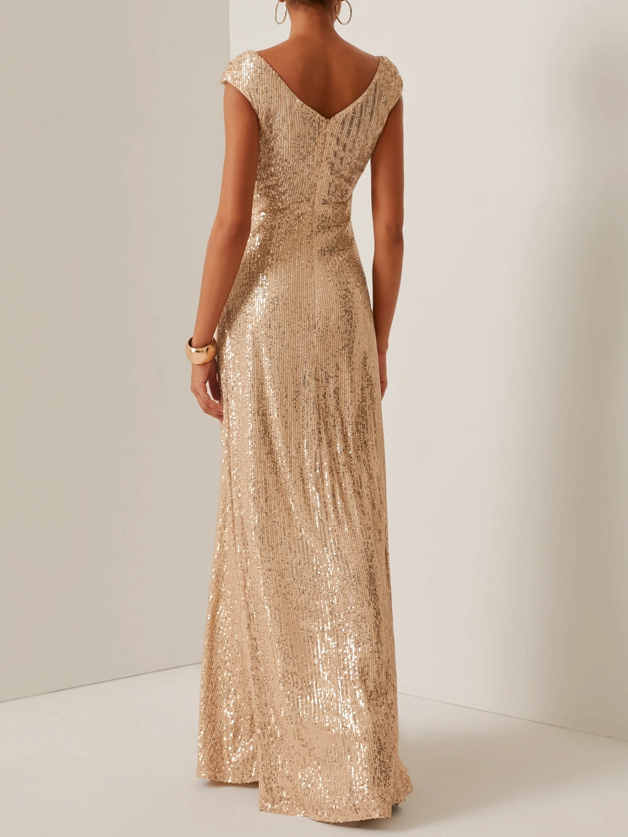 Sheath/Column Scoop Sequins Evening Dresses Sleeveless Floor-Length Party Dresses