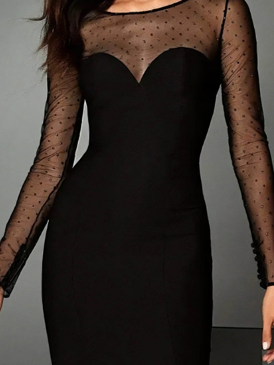 Sheath/Column Scoop Knee-Length Cocktail Dresses Tulle Long Sleeves