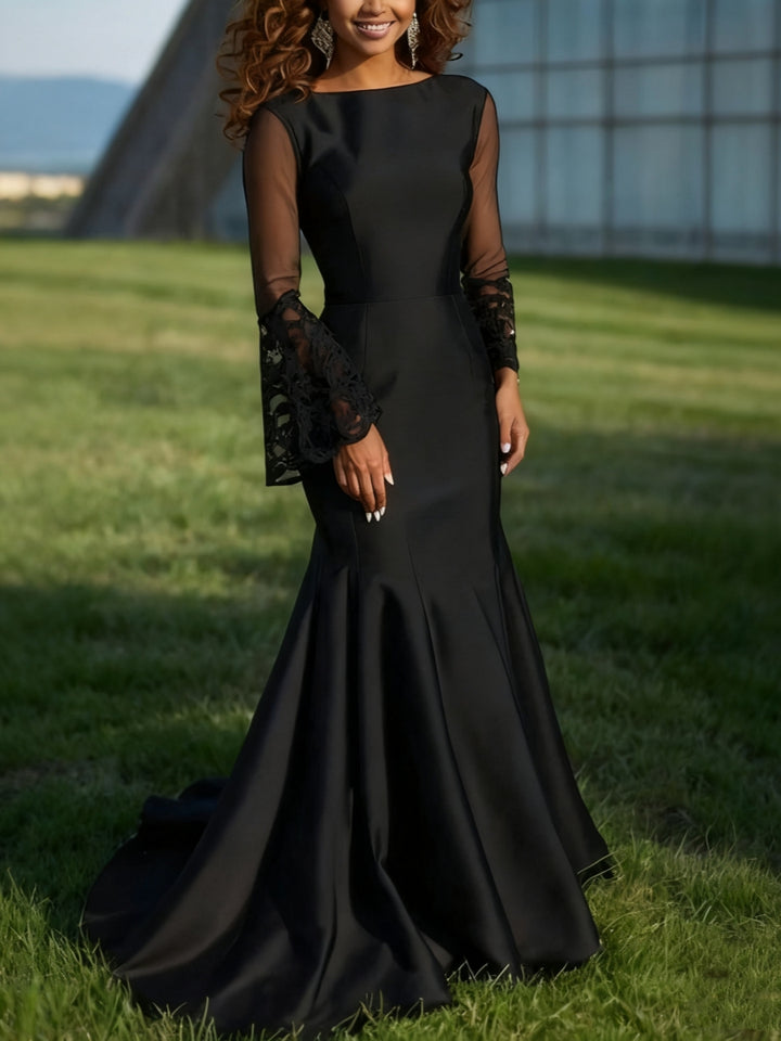 Trumpet/Mermaid Long Sleeves Scoop Evening Dresses Sweep Train Party Dresses