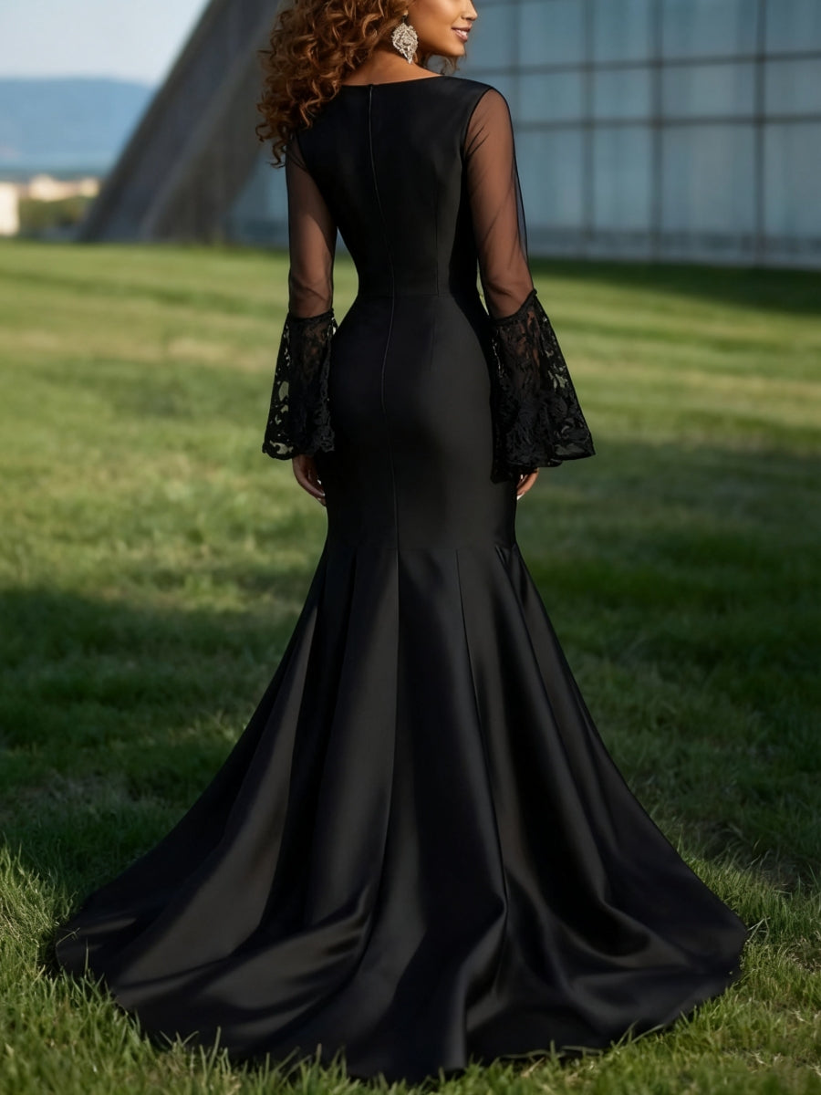 Trumpet/Mermaid Long Sleeves Scoop Evening Dresses Sweep Train Party Dresses