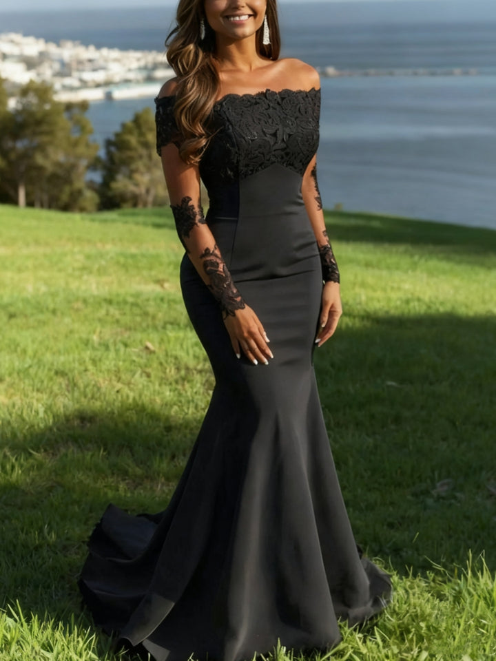 Trumpet/Mermaid Off-the-Shoulder Lace Evening Dresses Long Sleeves Party Dresses
