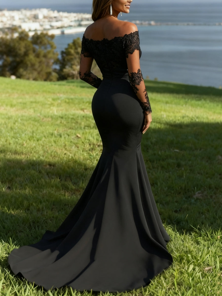 Trumpet/Mermaid Off-the-Shoulder Lace Evening Dresses Long Sleeves Party Dresses