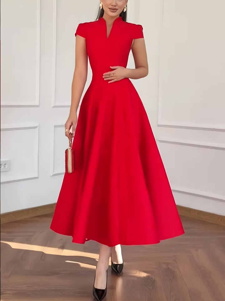 A-Line/Princess Short Sleeves Wedding Guest Dresses Tea-Length V-Neck