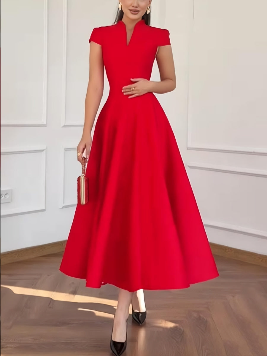 green emerald velvet dress Red Wedding Guest Dress 2026 Elegant Cap Sleeve A-Line Midi Maxi Formal Party Gown, Red