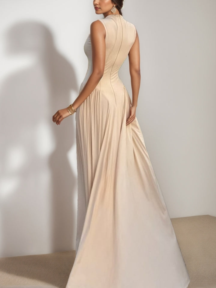 Nude Wedding Guest Dress 2026 High Neck Satin Evening Gown Floor-Length Formal Party Dresses, As Pic Nude Wedding Guest Dress 2026 High Neck Satin Evening Gown Floor-Length Formal Party Dresses, As Pic