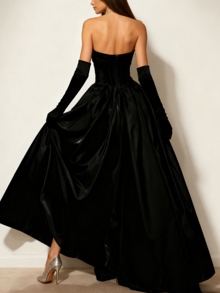 A-Line/Princess Strapless Evening Dresses Asymmetrical Floor-Length Pleats
