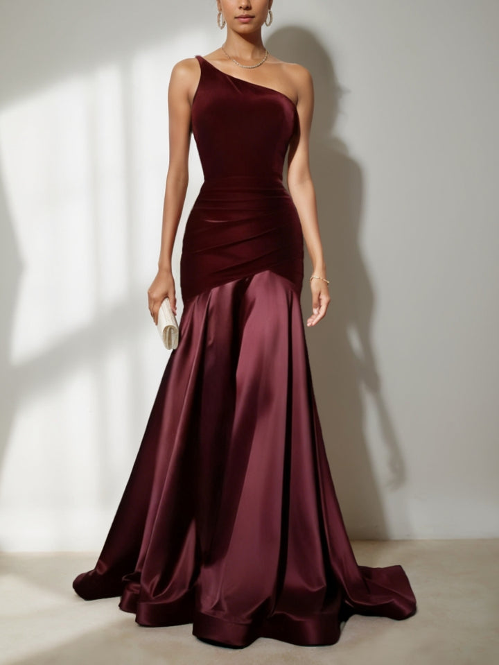 A-Line/Princess One-Shoulder Evening Dresses Floor-Length Ruched Party Dresses