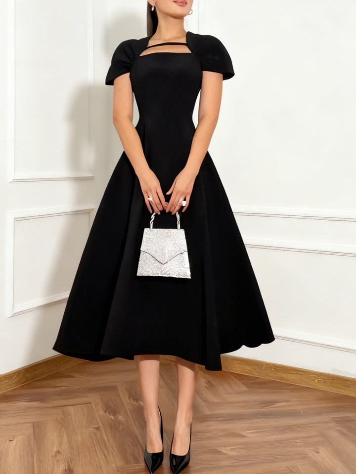 A-Line/Princess Square Collar Cocktail Dresses Tea-Length Cape Sleeves Ruffles