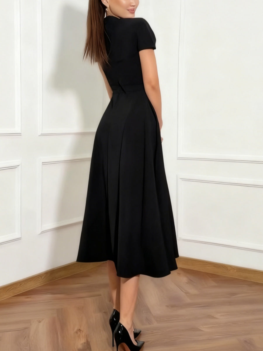 A-Line/Princess Square Collar Cocktail Dresses Tea-Length Cape Sleeves Ruffles