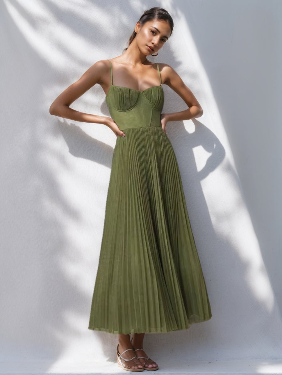 A-Line/Princess Spaghetti Straps Chiffon Cocktail Dresses Ankle-Length Sleeveless Pleated Formal Dresses