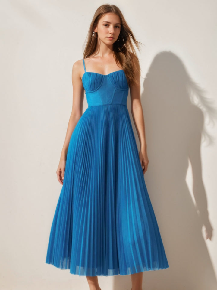 A-Line/Princess Spaghetti Straps Chiffon Cocktail Dresses Ankle-Length Sleeveless Pleated Formal Dresses