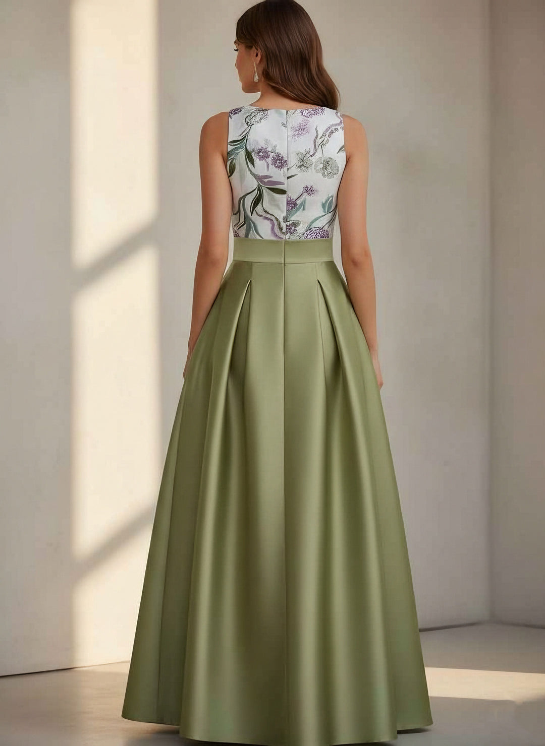 A-Line/Princess Scoop Satin Evening Dresses Sleeveless Floor-Length Floral Sequins Party Dresses