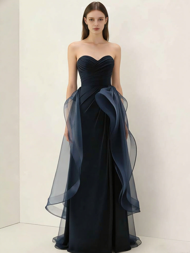 A-Line/Princess Chiffon Strapless Evening Dresses Floor-Length Sleeveless Party Dresses Ruffles
