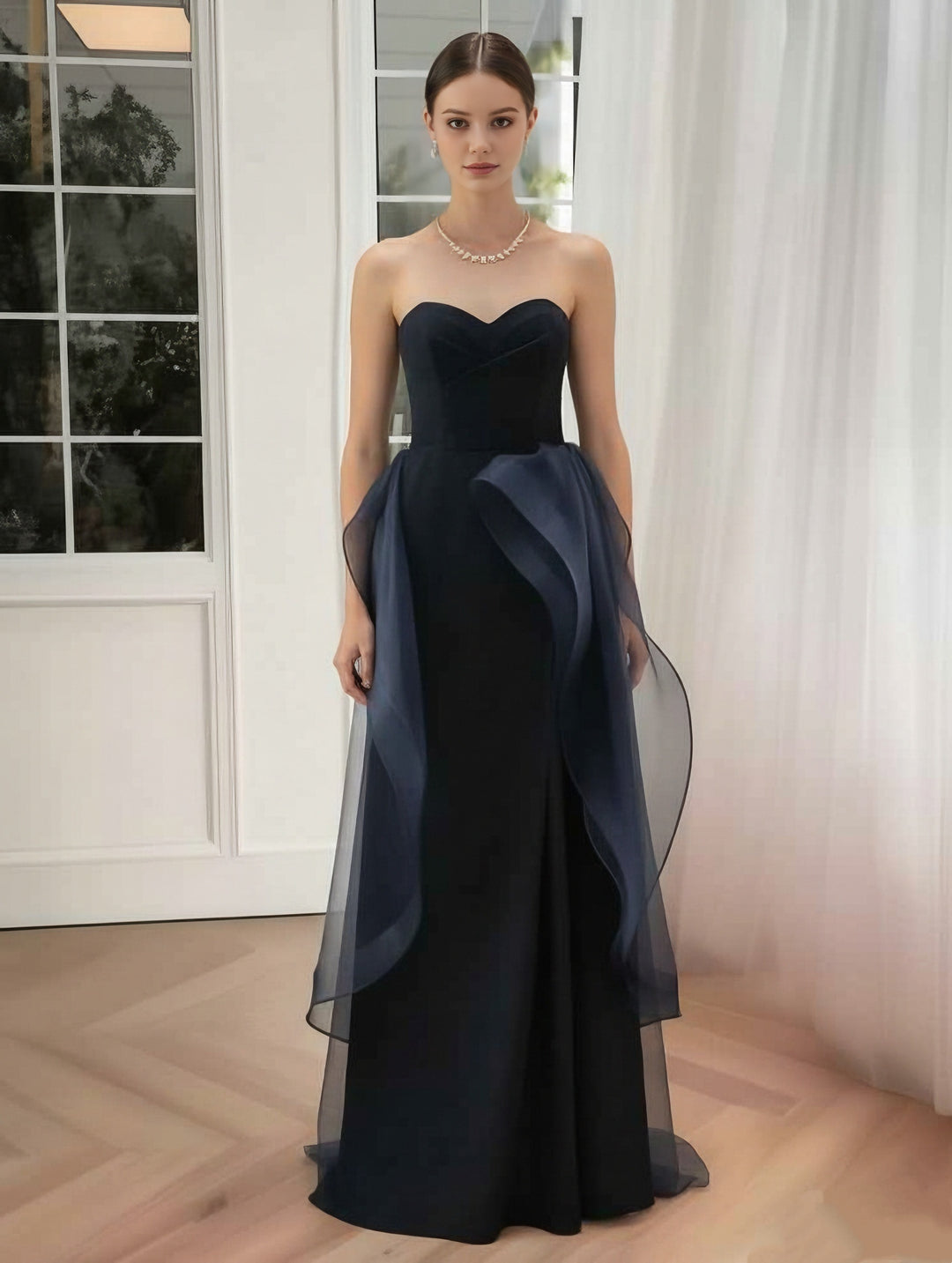 A-Line/Princess Chiffon Strapless Evening Dresses Floor-Length Sleeveless Party Dresses Ruffles