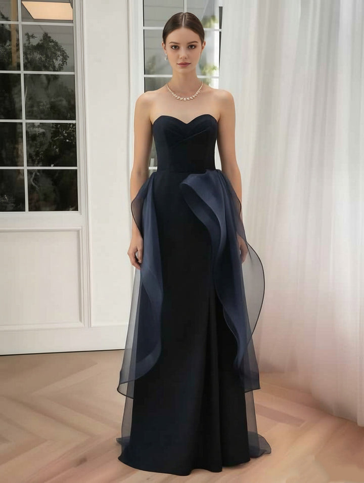A-Line/Princess Chiffon Strapless Evening Dresses Floor-Length Sleeveless Party Dresses Ruffles