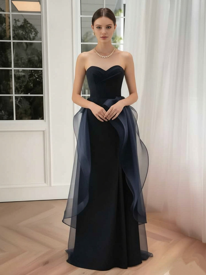 A-Line/Princess Chiffon Strapless Evening Dresses Floor-Length Sleeveless Party Dresses Ruffles