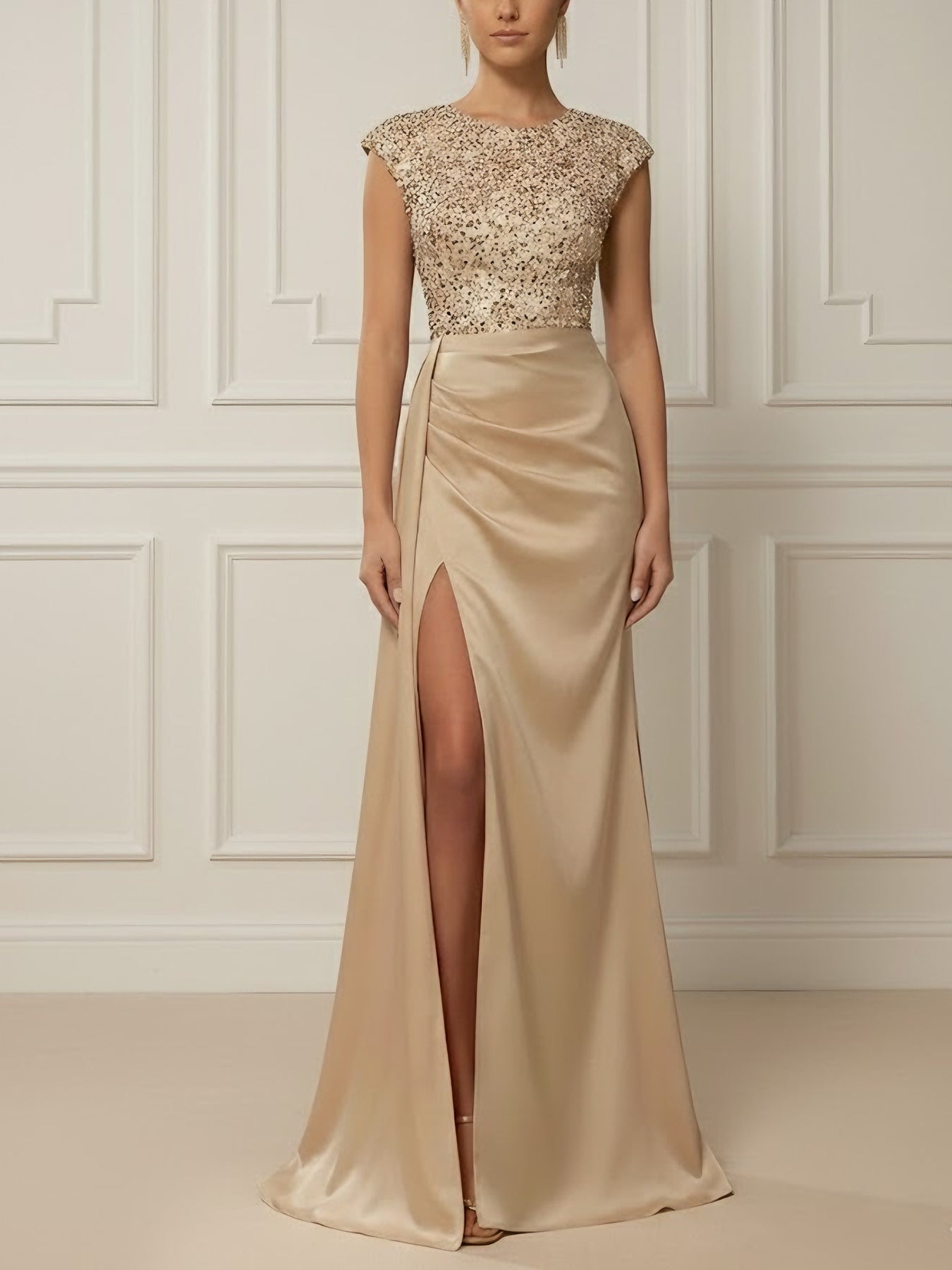 Trumpet/Mermaid Scoop Satin Evening Dresses with Split Side Sleeveless ...