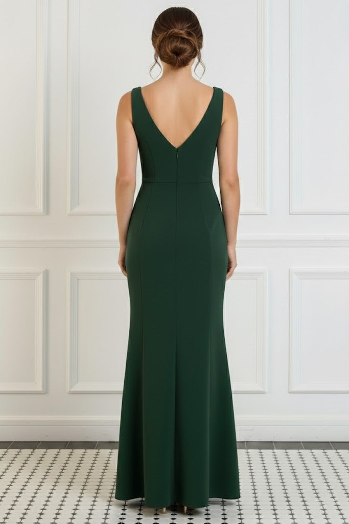 Trumpet/Mermaid V-Neck Stretch Satin Evening Dresses Floor-Length Slee ...