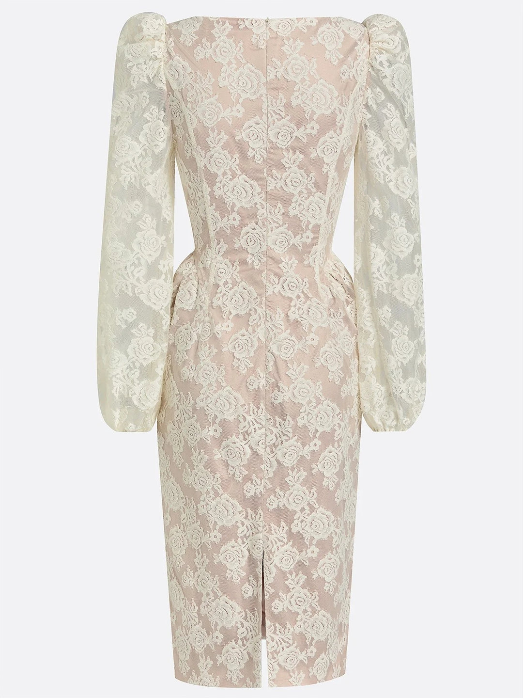 Sheath/Column Square Collar Lace Cocktail Dresses Tea-Length Long Sleeves Formal Dresses