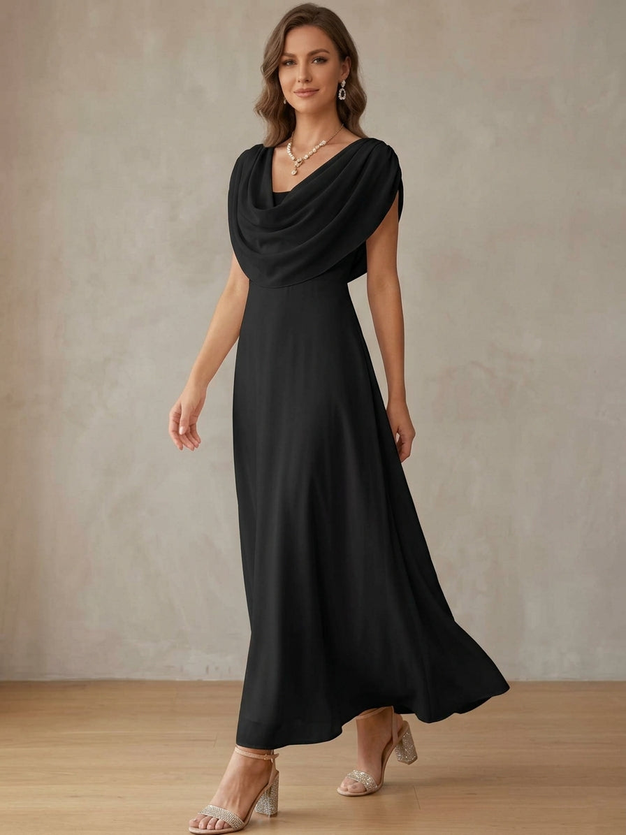 A-Line/Princess Cowl Neck Chiffon Cocktail Dresses Little White Dresses Ankle-Length Sleeveless Graduation Dress, Ivory A-Line/Princess Cowl Neck Chiffon Cocktail Dresses Little White Dresses Ankle-Length Sleeveless Graduation Dress, Ivory