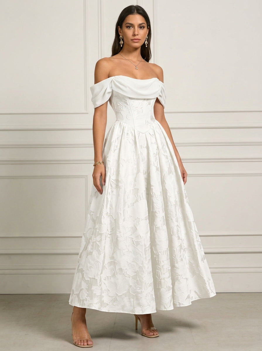 A-Line/Princess Off-the-Shoulder Lace Floral Cocktail Dresses Ankle-Length Floral Sleeveless Formal Dresses