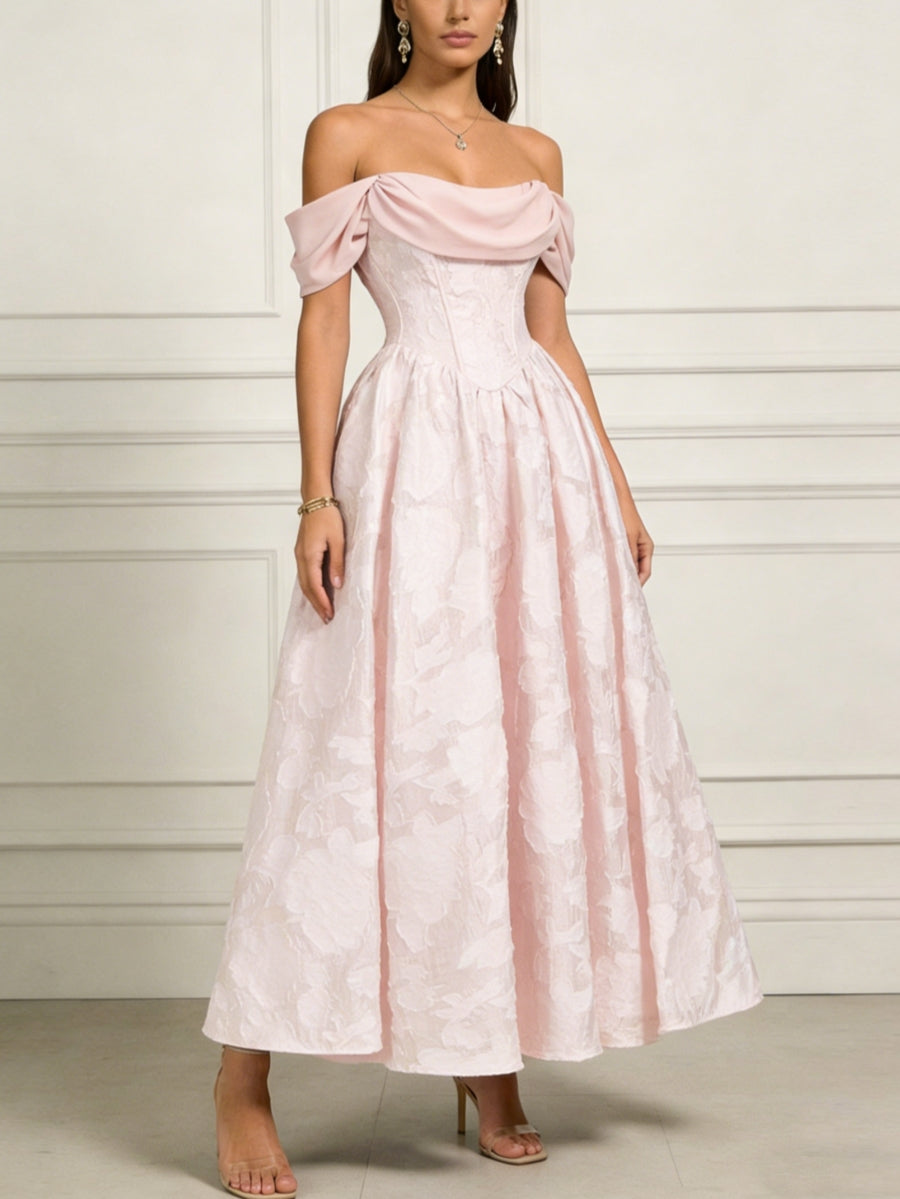 A-Line/Princess Off-the-Shoulder Lace Floral Cocktail Dresses Ankle-Length Floral Sleeveless Formal Dresses