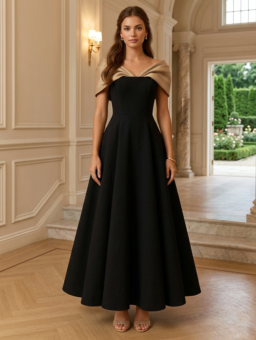A-Line/Princess Off-the-Shoulder Stretch Satin Cocktail Dresses Satin Sleeveless Ankle-Length Formal Dresses