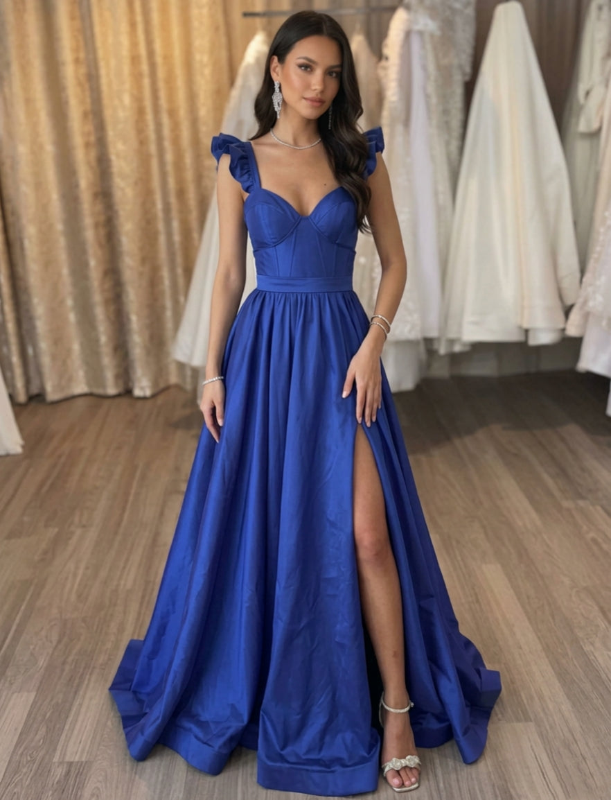 A-Line/Princess Sweetheart Satin Evening Dresses with Split Side Sleeveless Floor-Length Party Dresses
