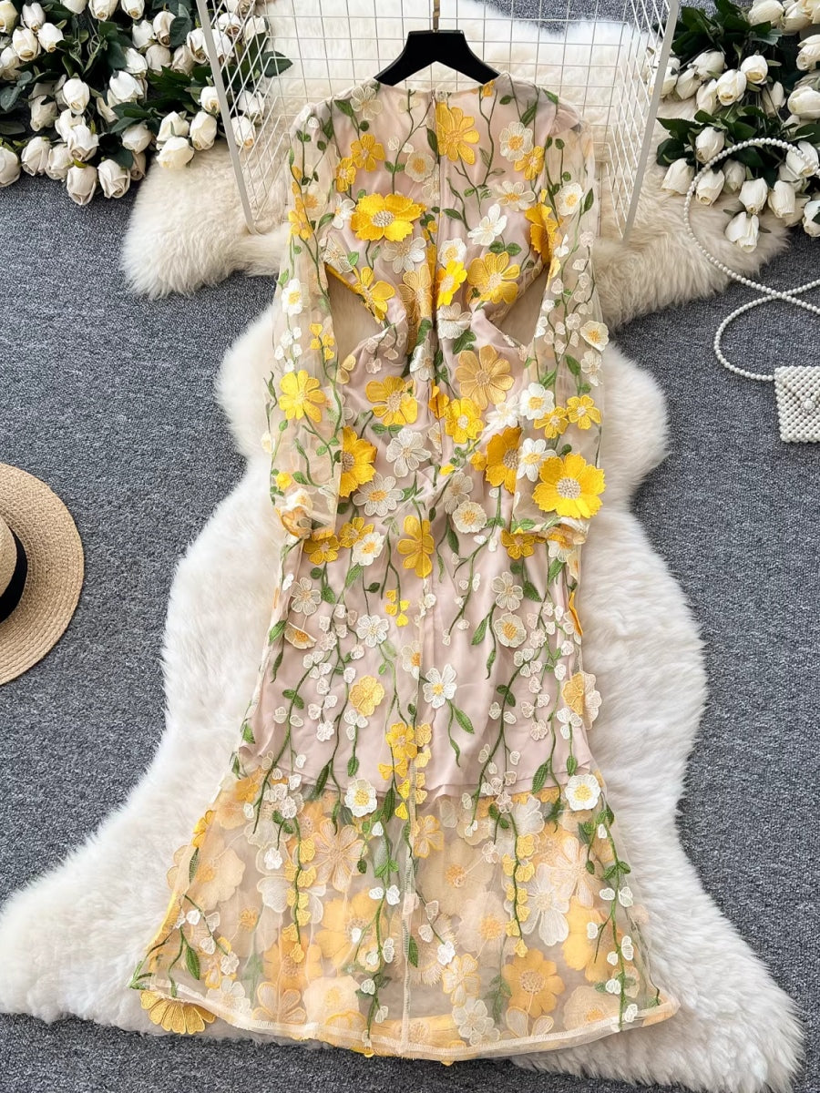 Sheath/Column Scoop Wedding Guest Dresses Lace Embroidery Ankle-Length Long Sleeves Floral