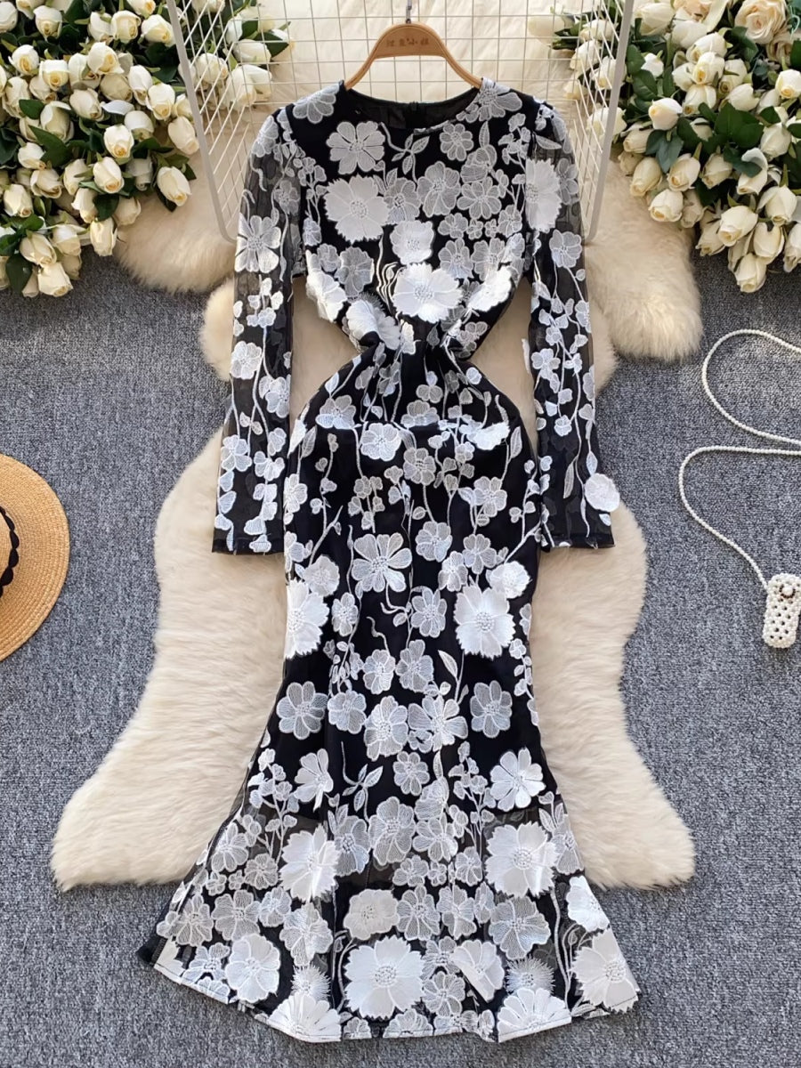 Sheath/Column Scoop Wedding Guest Dresses Lace Embroidery Ankle-Length Long Sleeves Floral