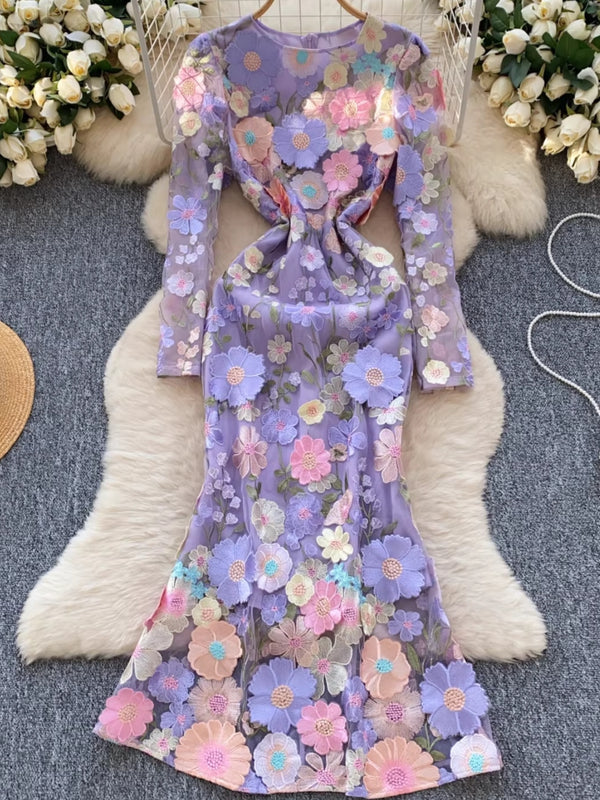 Sheath/Column Scoop Wedding Guest Dresses Lace Embroidery Ankle-Length Long Sleeves Floral