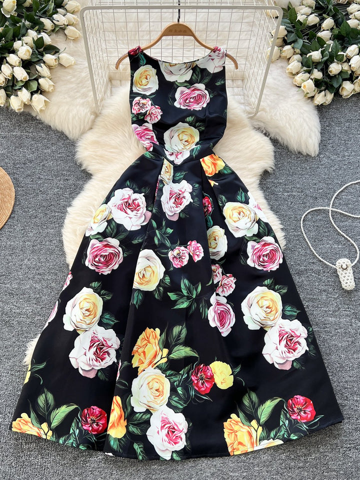 A-Line/Princess Scoop Printed Wedding Guest Dresses Tea-Length Sleeveless Floral