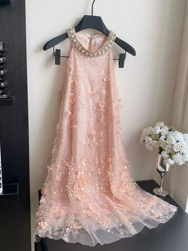 A-Line/Princess Halter Lace Wedding Guest Dresses Tea-Length Sleeveless With 3D Flowers