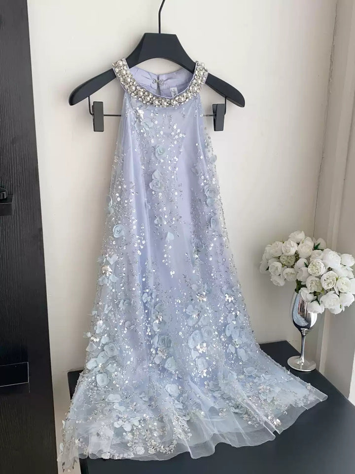 A-Line/Princess Halter Lace Wedding Guest Dresses Tea-Length Sleeveless With 3D Flowers