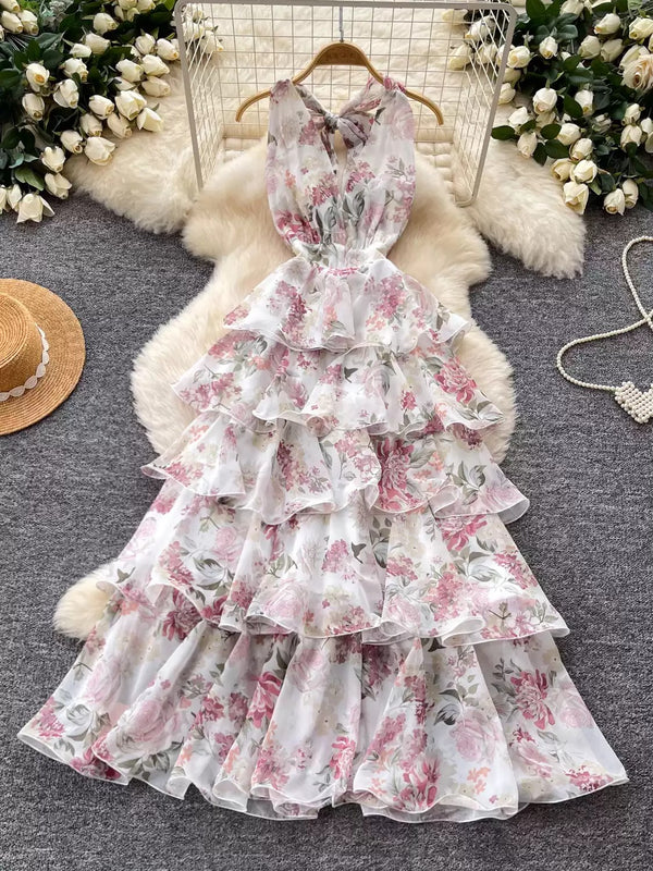 A-Line/Princess V-Neck Chiffon Wedding Guest Dresses Tea-Length Sleeveless Floral Ruffles