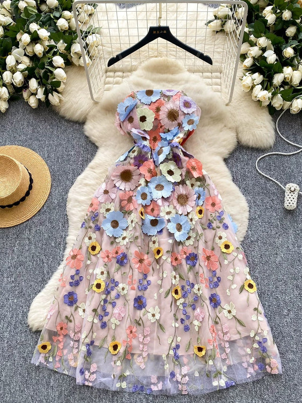 A-Line/Princess Strapless Printed Wedding Guest Dresses Tea-Length Sleeveless Floral